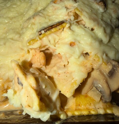 Chicken, Mushroom Ravioli Bake