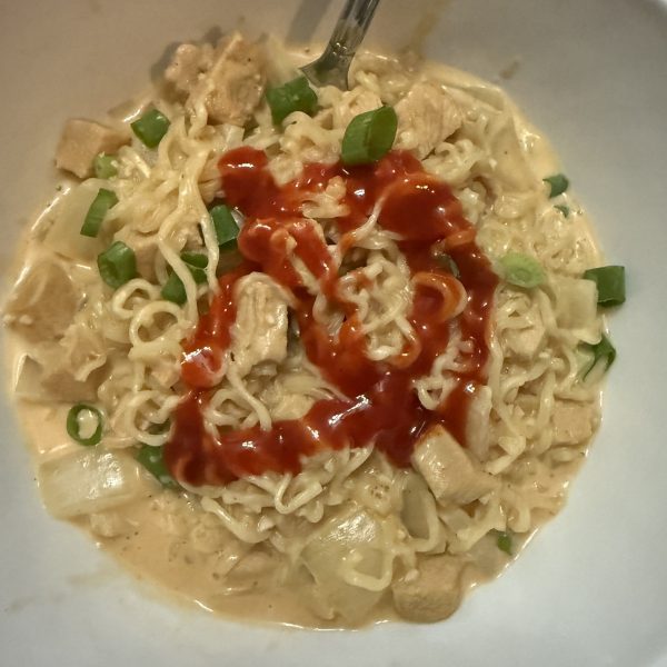 Fiery Chicken Ramen with Creamy Garlic Sauce